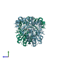 PDB entry 2huu coloured by chain, side view.