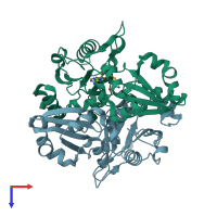 PDB entry 2hux coloured by chain, top view.