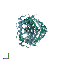 PDB entry 2huz coloured by chain, side view.