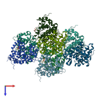 PDB entry 2hv7 coloured by chain, top view.