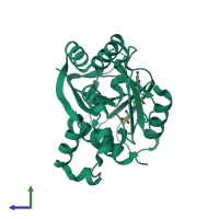 PDB entry 2hv9 coloured by chain, side view.