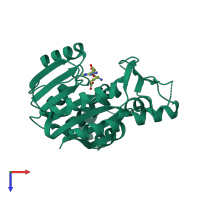 PDB entry 2hv9 coloured by chain, top view.