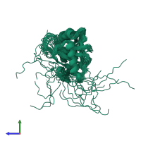 PDB entry 2hva coloured by chain, ensemble of 21 models, side view.