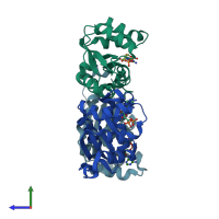PDB entry 2hve coloured by chain, side view.