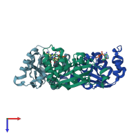 PDB entry 2hve coloured by chain, top view.