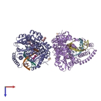 PDB entry 2hvh coloured by chain, top view.
