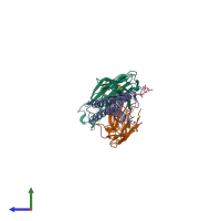 PDB entry 2hvj coloured by chain, side view.
