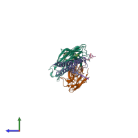 PDB entry 2hvk coloured by chain, side view.