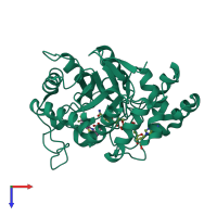 PDB entry 2hvn coloured by chain, top view.