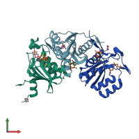 PDB entry 2hvw coloured by chain, front view.