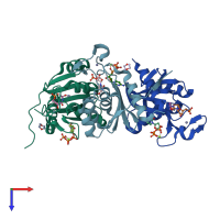 PDB entry 2hvw coloured by chain, top view.