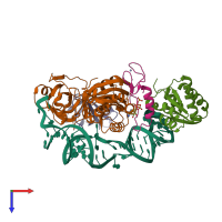 PDB entry 2hvy coloured by chain, top view.