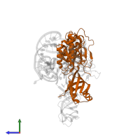 Probable tRNA pseudouridine synthase B in PDB entry 2hvy, assembly 1, side view.