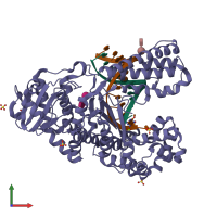 PDB entry 2hw3 coloured by chain, front view.