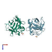 PDB entry 2hwa coloured by chain, top view.