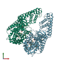 PDB entry 2hwg coloured by chain, front view.