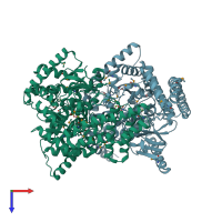 PDB entry 2hwg coloured by chain, top view.