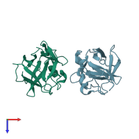 PDB entry 2hwm coloured by chain, top view.