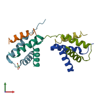 PDB entry 2hwn coloured by chain, front view.