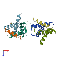 PDB entry 2hwn coloured by chain, top view.