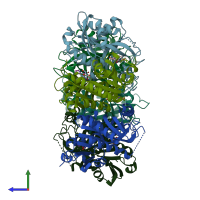 PDB entry 2hwu coloured by chain, side view.