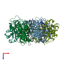 PDB entry 2hwu coloured by chain, top view.