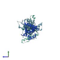 PDB entry 2hww coloured by chain, side view.