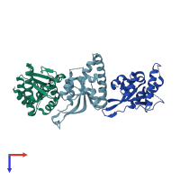 PDB entry 2hww coloured by chain, top view.