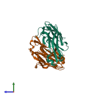 PDB entry 2hwz coloured by chain, side view.