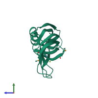 PDB entry 2hx0 coloured by chain, side view.