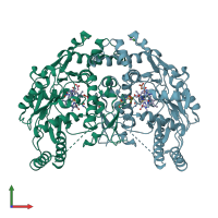 PDB entry 2hx2 coloured by chain, front view.