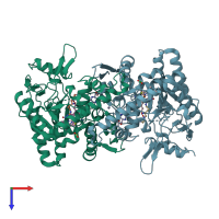 PDB entry 2hx3 coloured by chain, top view.
