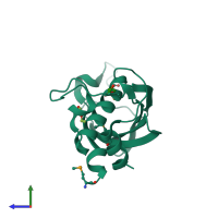 PDB entry 2hx5 coloured by chain, side view.