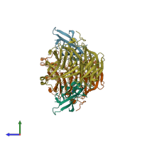 PDB entry 2hxc coloured by chain, side view.