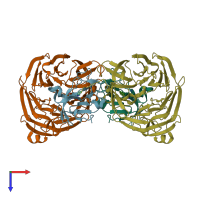 PDB entry 2hxc coloured by chain, top view.