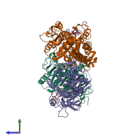 PDB entry 2hxf coloured by chain, side view.