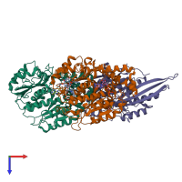 PDB entry 2hxf coloured by chain, top view.