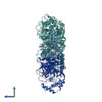 PDB entry 2hxg coloured by chain, side view.