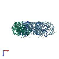 PDB entry 2hxg coloured by chain, top view.