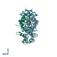 PDB entry 2hxi coloured by chain, side view.