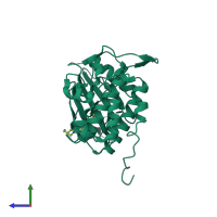 PDB entry 2hxl coloured by chain, side view.