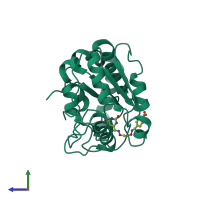 PDB entry 2hxm coloured by chain, side view.