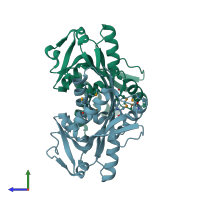 PDB entry 2hxr coloured by chain, side view.