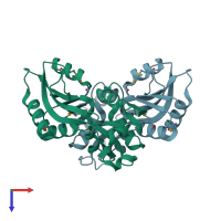 PDB entry 2hxr coloured by chain, top view.