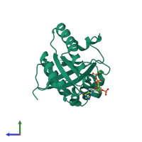 PDB entry 2hxs coloured by chain, side view.