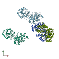 PDB entry 2hxy coloured by chain, front view.