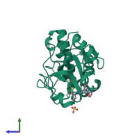 Monomeric assembly 1 of PDB entry 2hxz coloured by chemically distinct molecules, side view.