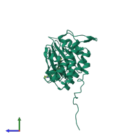 PDB entry 2hy0 coloured by chain, side view.