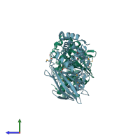 PDB entry 2hy3 coloured by chain, side view.