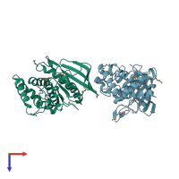 PDB entry 2hy3 coloured by chain, top view.